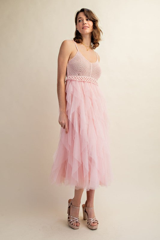 LOVELY TULLE MIDI CROCHET DRESS - Summer at Payton's Online Boutique