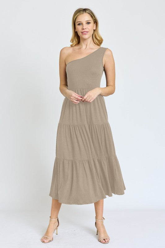 One Shoulder Ruffle Midi Dress - Summer at Payton's Online Boutique