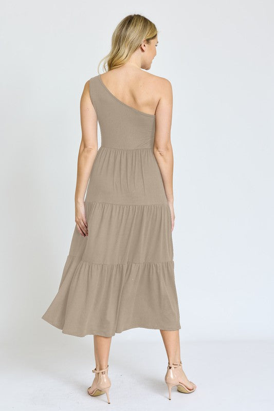 One Shoulder Ruffle Midi Dress - Summer at Payton's Online Boutique