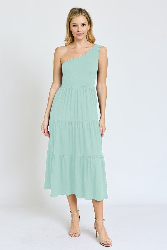 One Shoulder Ruffle Midi Dress - Summer at Payton's Online Boutique
