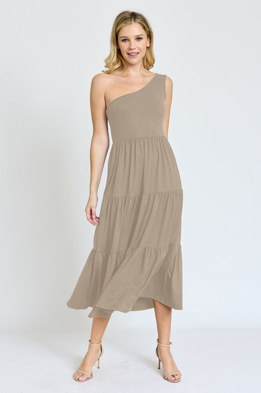 One Shoulder Ruffle Midi Dress - Summer at Payton's Online Boutique