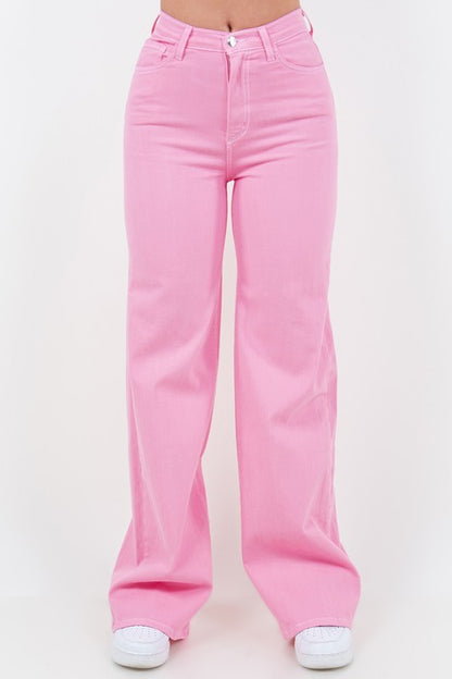 Wide Leg Jean in Bubblegum Pink