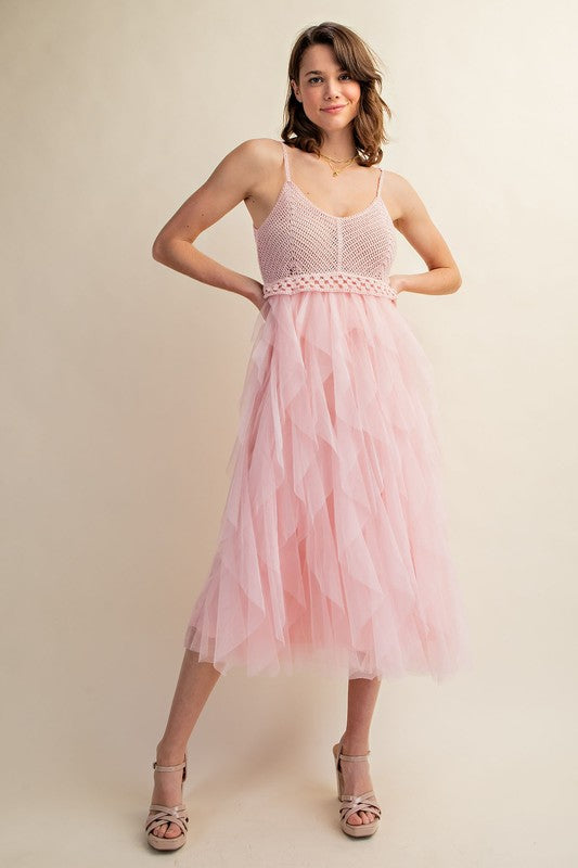 LOVELY TULLE MIDI CROCHET DRESS - Summer at Payton's Online Boutique