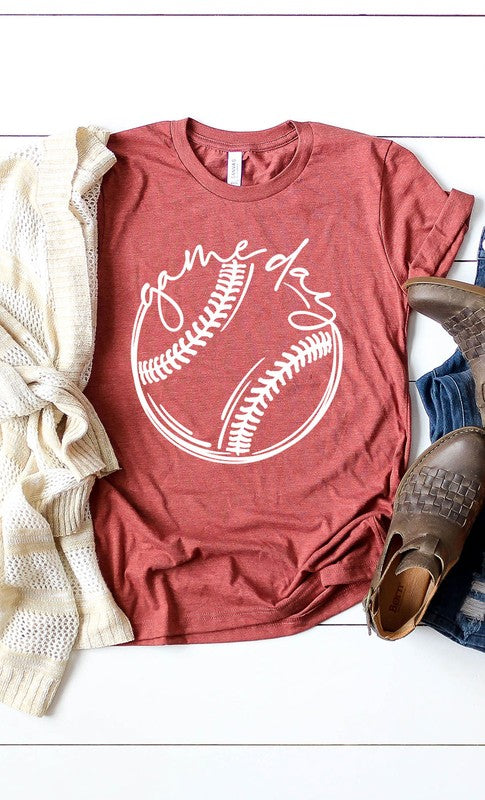 Heather Clay Cursive Game Day Baseball Graphic Tee-Plus Size