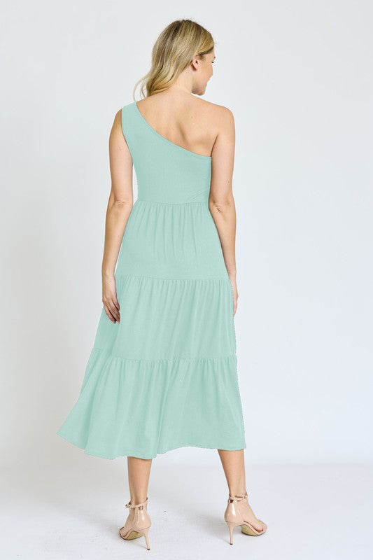 One Shoulder Ruffle Midi Dress - Summer at Payton's Online Boutique