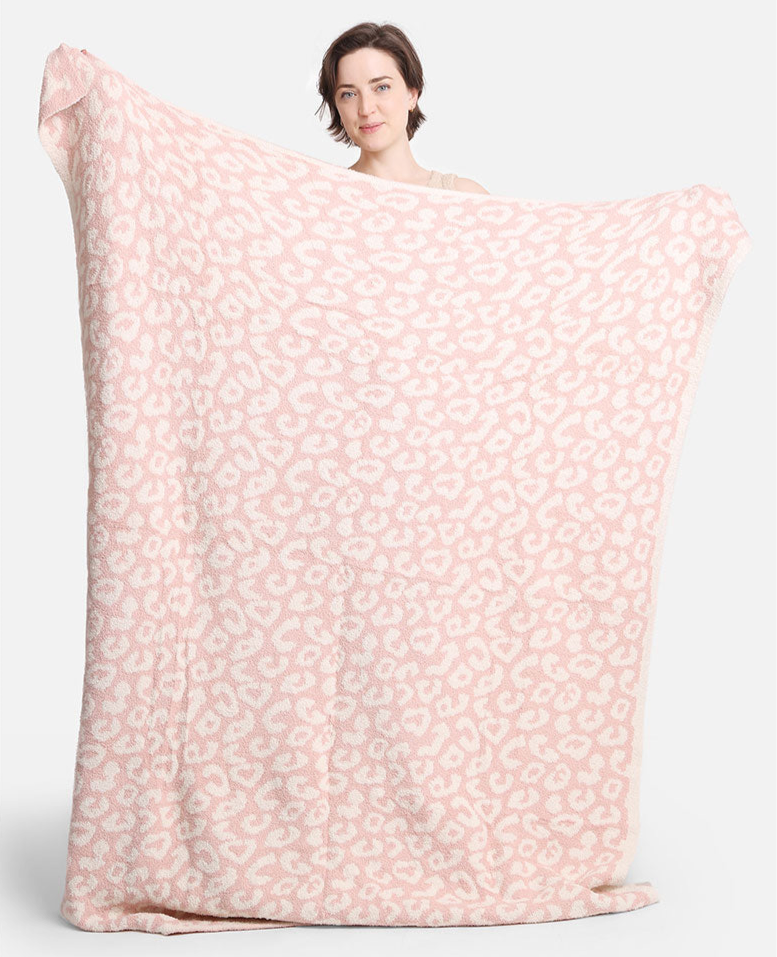 Super Soft Leopard Blanket in Light Pink