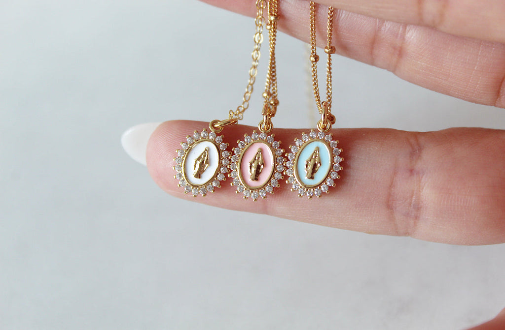 Mother Mary Necklace Pink