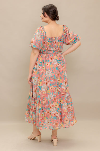 ROSY TWILIGHT WOVEN MIDI DRESS