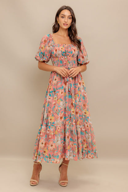 ROSY TWILIGHT WOVEN MIDI DRESS