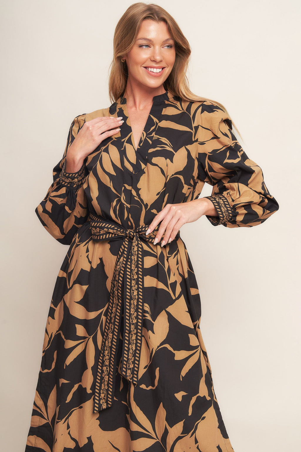 AUTUMN LEAF WOVEN MIDI DRESS