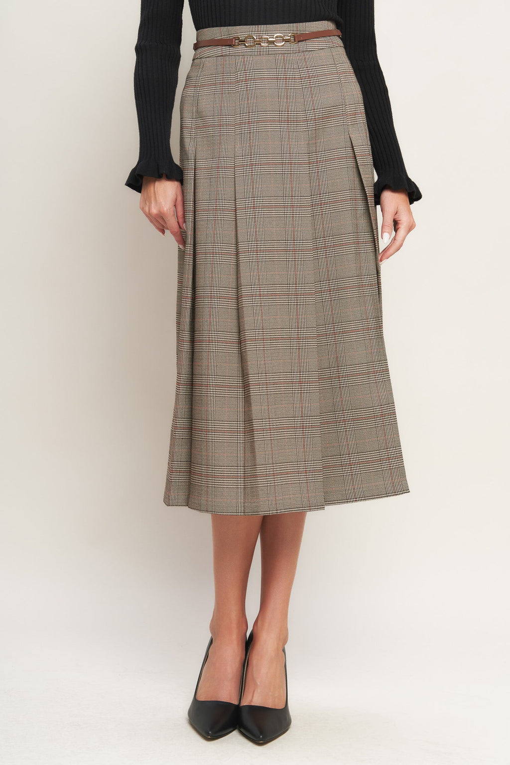 BRITISH TRACE WOVEN MIDI SKIRT