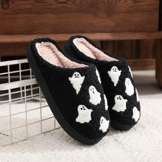 Halloween Ghost Cotton Slippers Home Flat Indoor Scream Slipper Non-slip Thickened Shoes Women Men Skull Slippers Halloween Gift