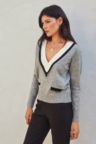 Ayden Contrast Deep V Sweater