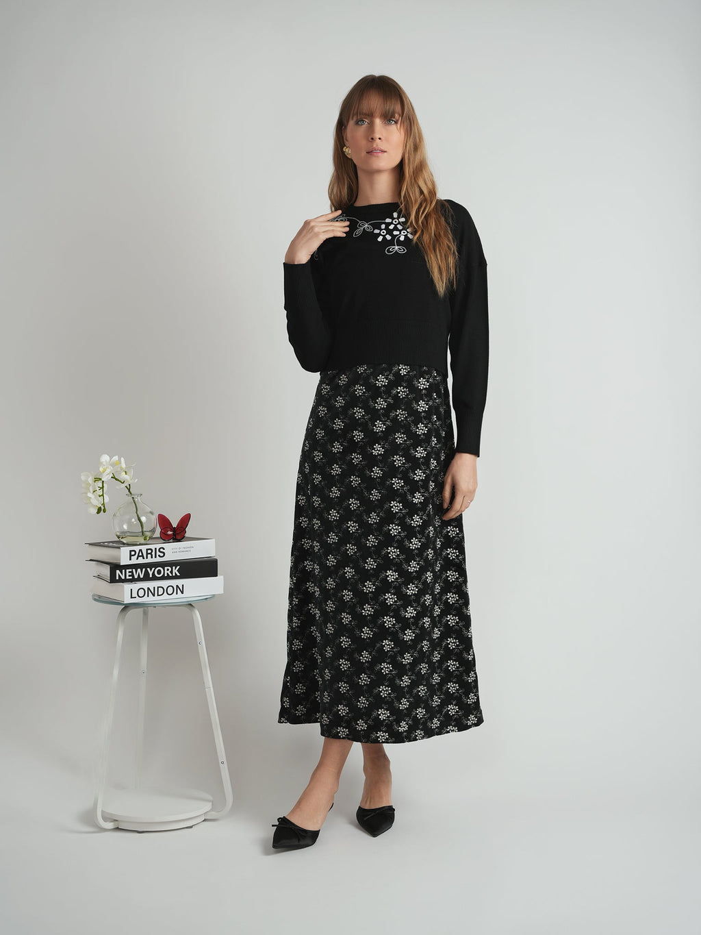 Velvet Embroidered Midi Jumper