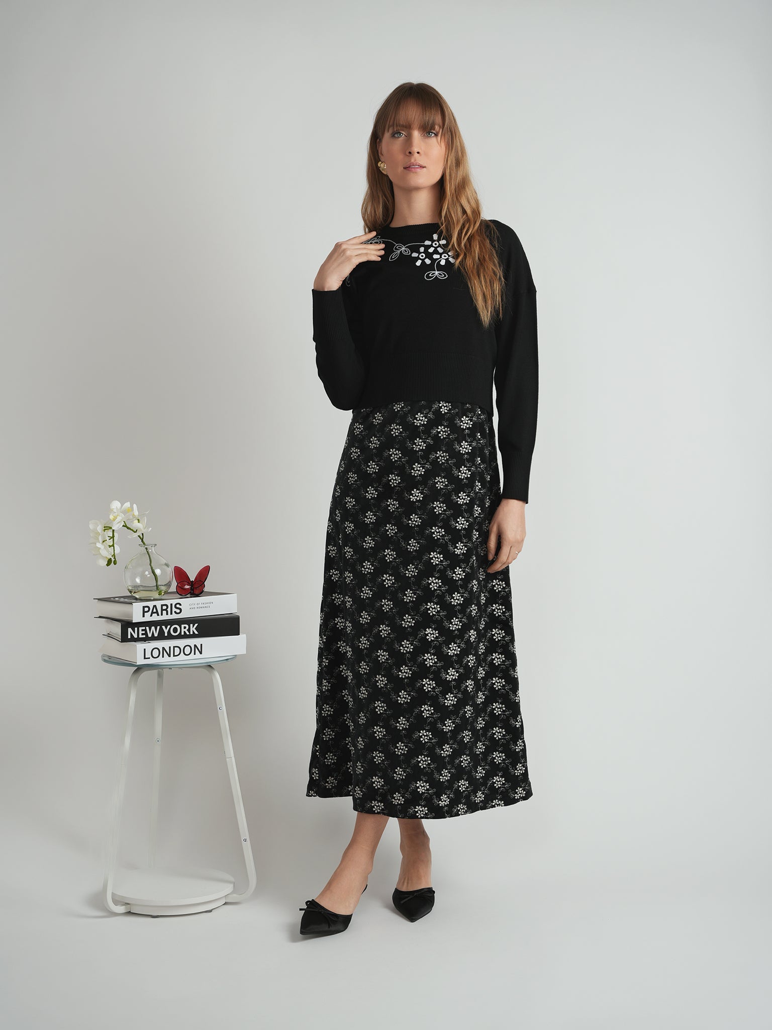 Velvet Embroidered Midi Jumper