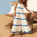 Wave Trim Tiered Maxi Dress – Bold Colorblock Summer Style