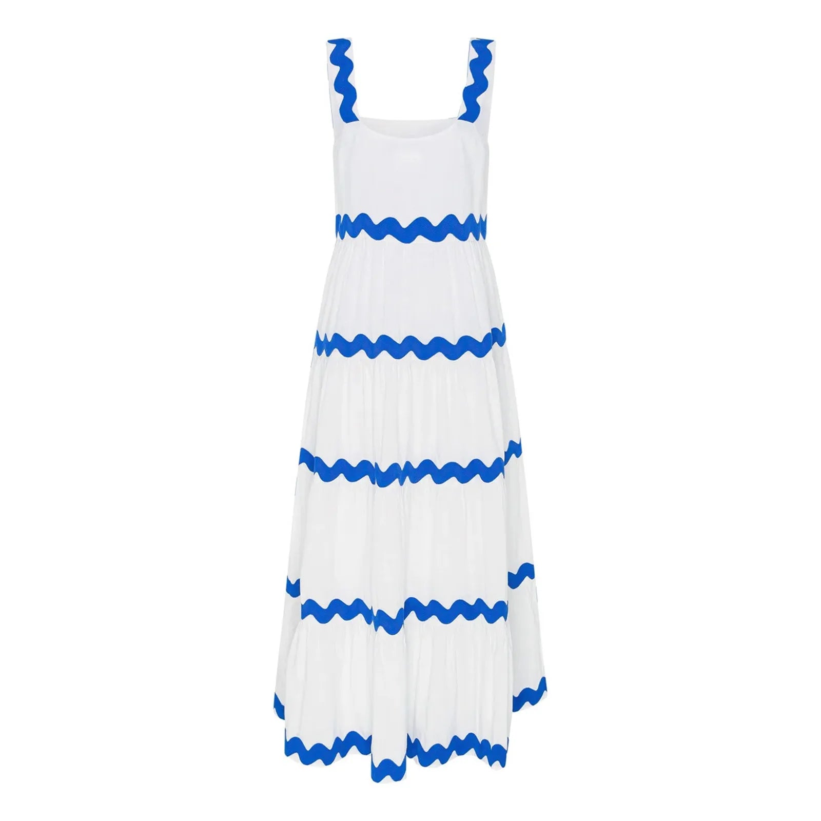 Wave Trim Tiered Maxi Dress – Bold Colorblock Summer Style