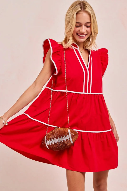 BiBi Gameday Theme Contrast Binding Ruffled Dress
