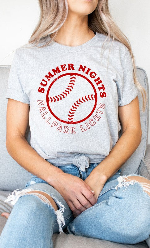 Athletic Heather Summer Nights and Ballpark Lights Baseball Graphic