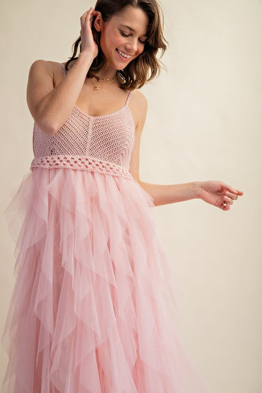 LOVELY TULLE MIDI CROCHET DRESS - Summer at Payton's Online Boutique