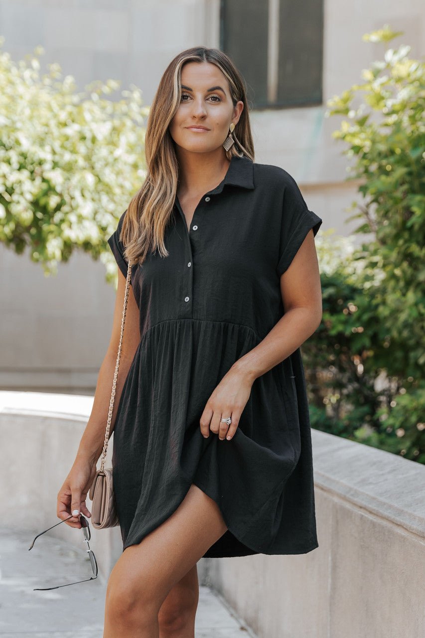 Back to Summer black button-up mini dress