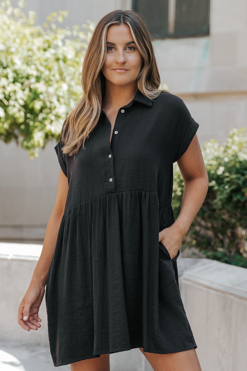 Back to Summer black button-up mini dress