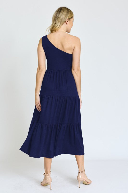 One Shoulder Ruffle Midi Dress - Summer at Payton's Online Boutique