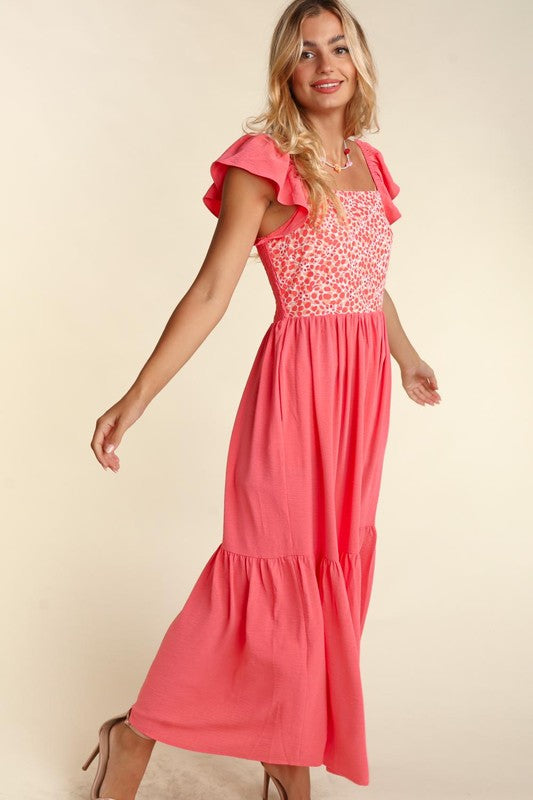 Embroidery Dot Woven Maxi Dress with Pockets