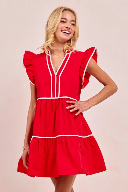 BiBi Gameday Theme Contrast Binding Ruffled Dress
