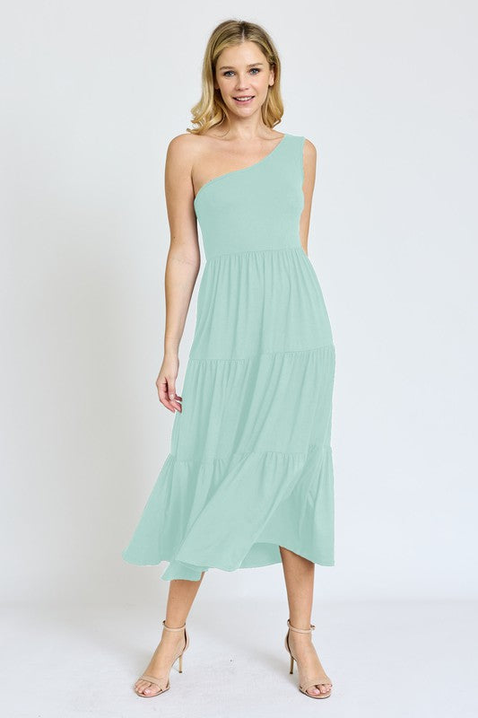 One Shoulder Ruffle Midi Dress - Summer at Payton's Online Boutique