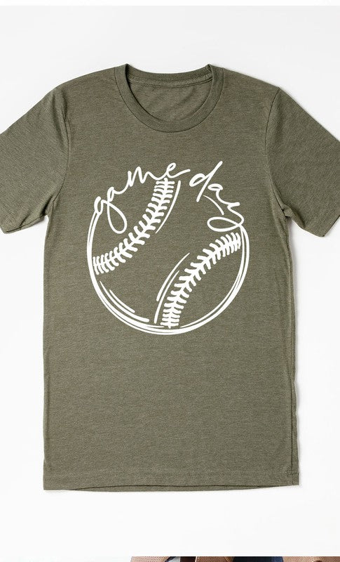 Heather Olive Cursive Game Day Baseball Graphic Tee-Plus Size