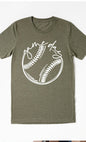 Heather Olive Cursive Game Day Baseball Graphic Tee-Plus Size