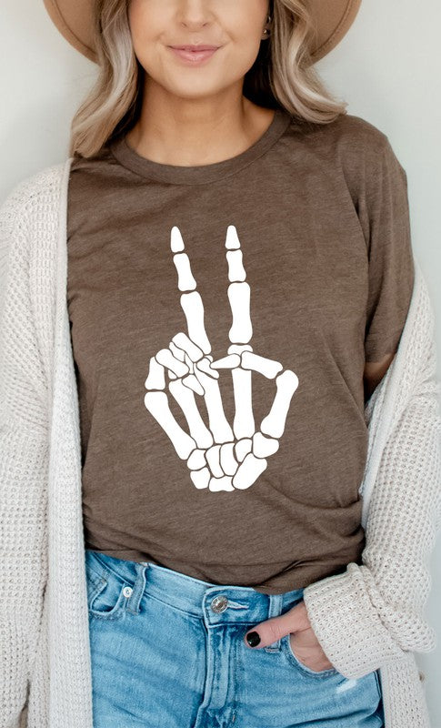 Skeleton Peace Sign Graphic Tee - Summer at Payton's Online Boutique