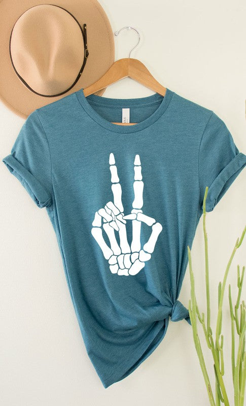 Skeleton Peace Sign Graphic Tee - Summer at Payton's Online Boutique
