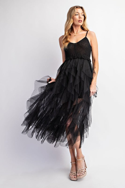 LOVELY TULLE MIDI CROCHET DRESS - Summer at Payton's Online Boutique