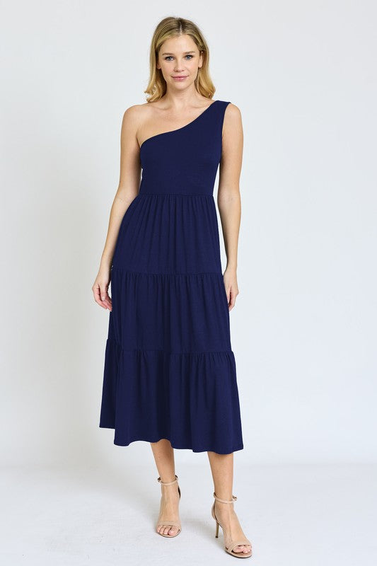 One Shoulder Ruffle Midi Dress - Summer at Payton's Online Boutique