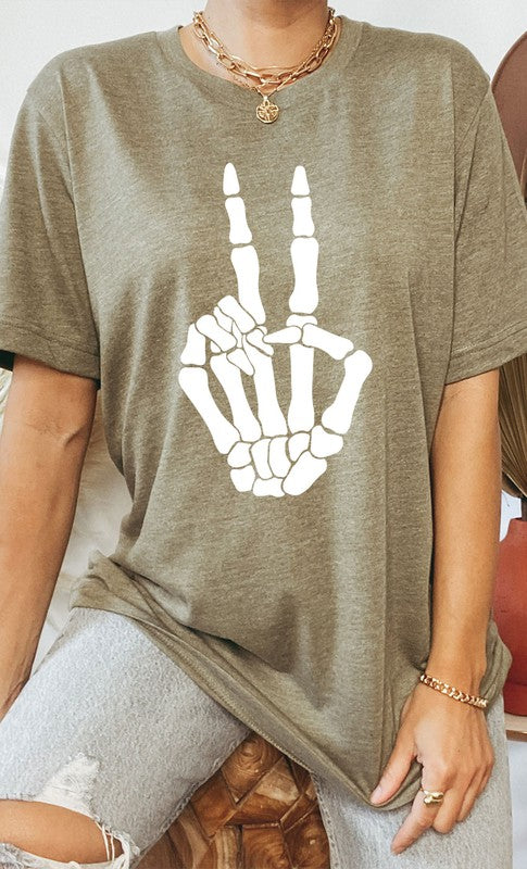 Skeleton Peace Sign Graphic Tee - Summer at Payton's Online Boutique