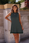 Green Stripe Pleated Mini Dress