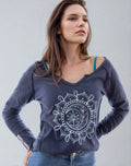 Moon Mandala Navy Cotton V-Neck