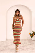 Multi striped crochet midi dress
