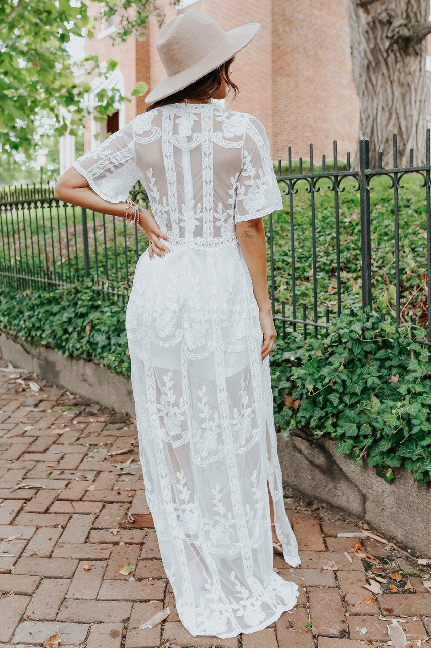Reign White Lace Romper Maxi