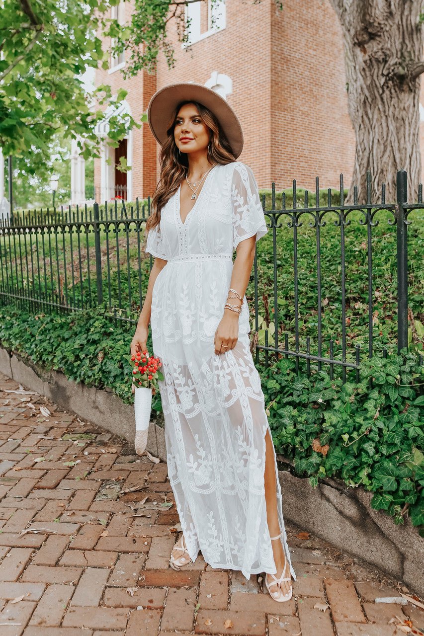 Reign White Lace Romper Maxi