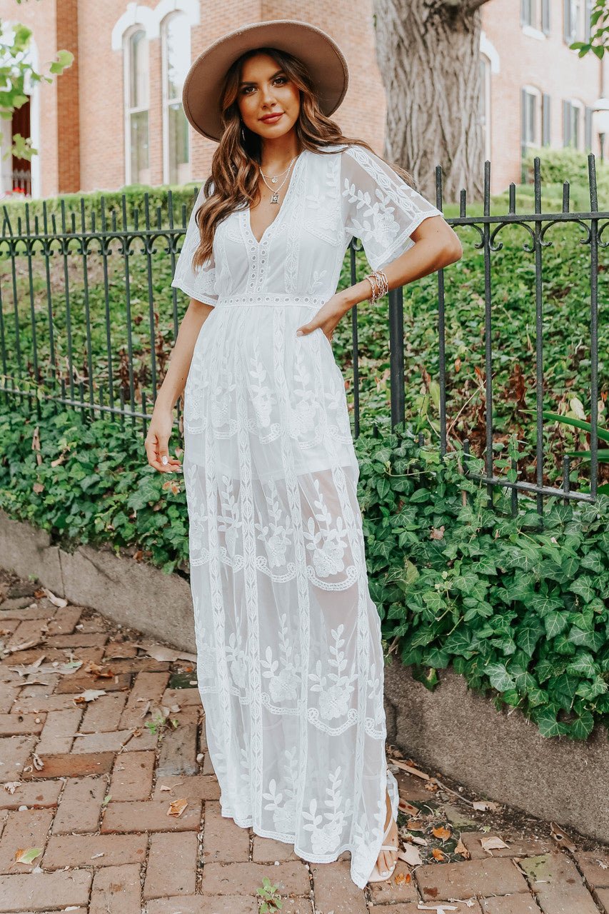 Reign White Lace Romper Maxi