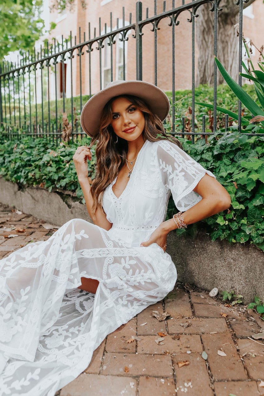 Reign White Lace Romper Maxi