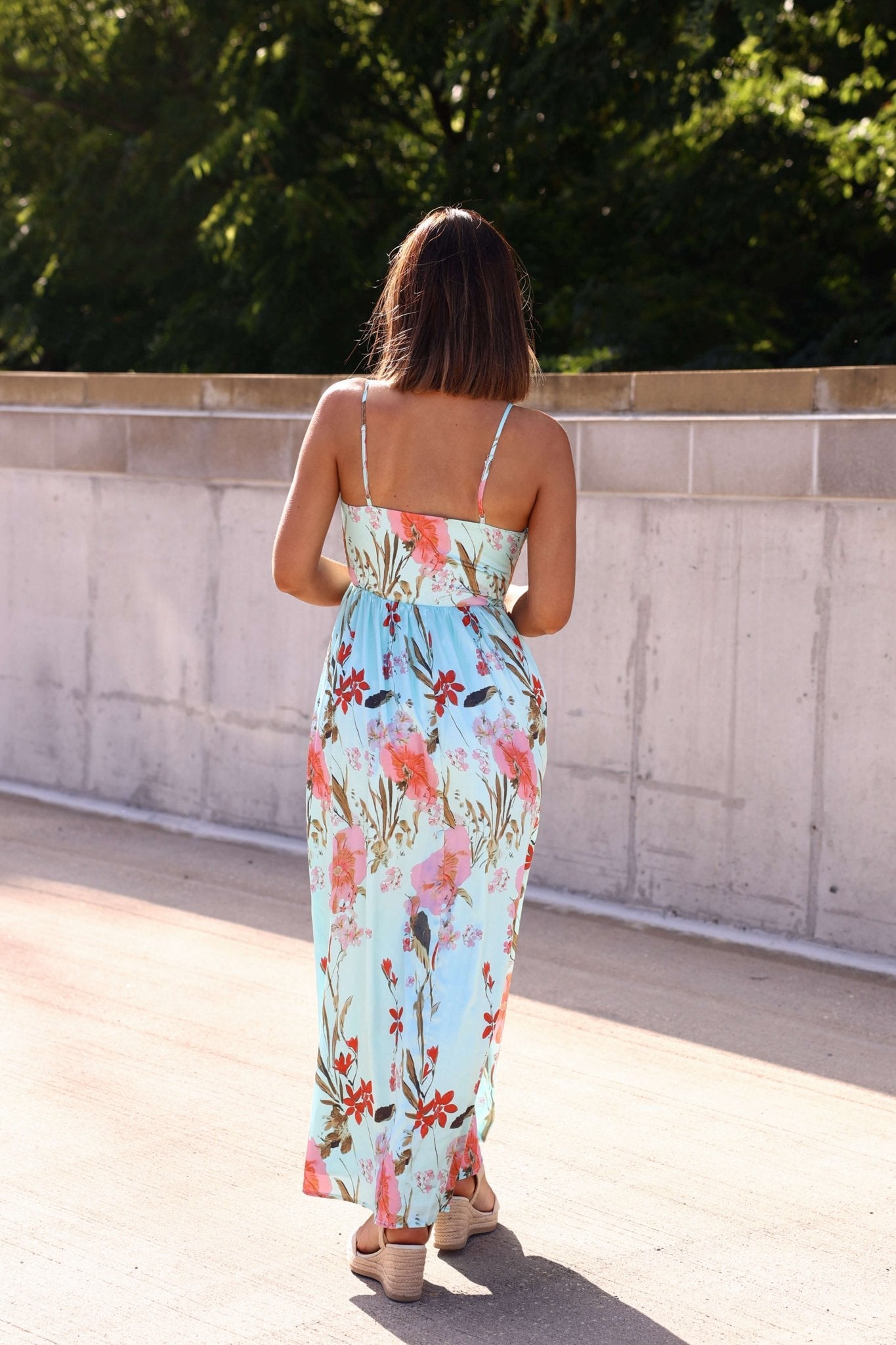 Silky Blue Multi Floral Print Maxi Dress