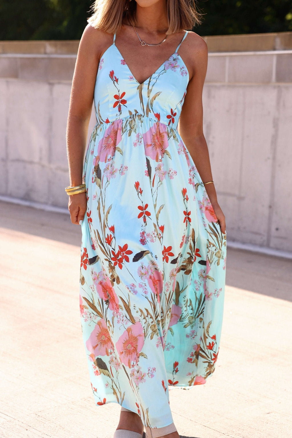 Silky Blue Multi Floral Print Maxi Dress
