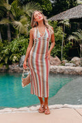 Striped crochet halter swim coverup dress