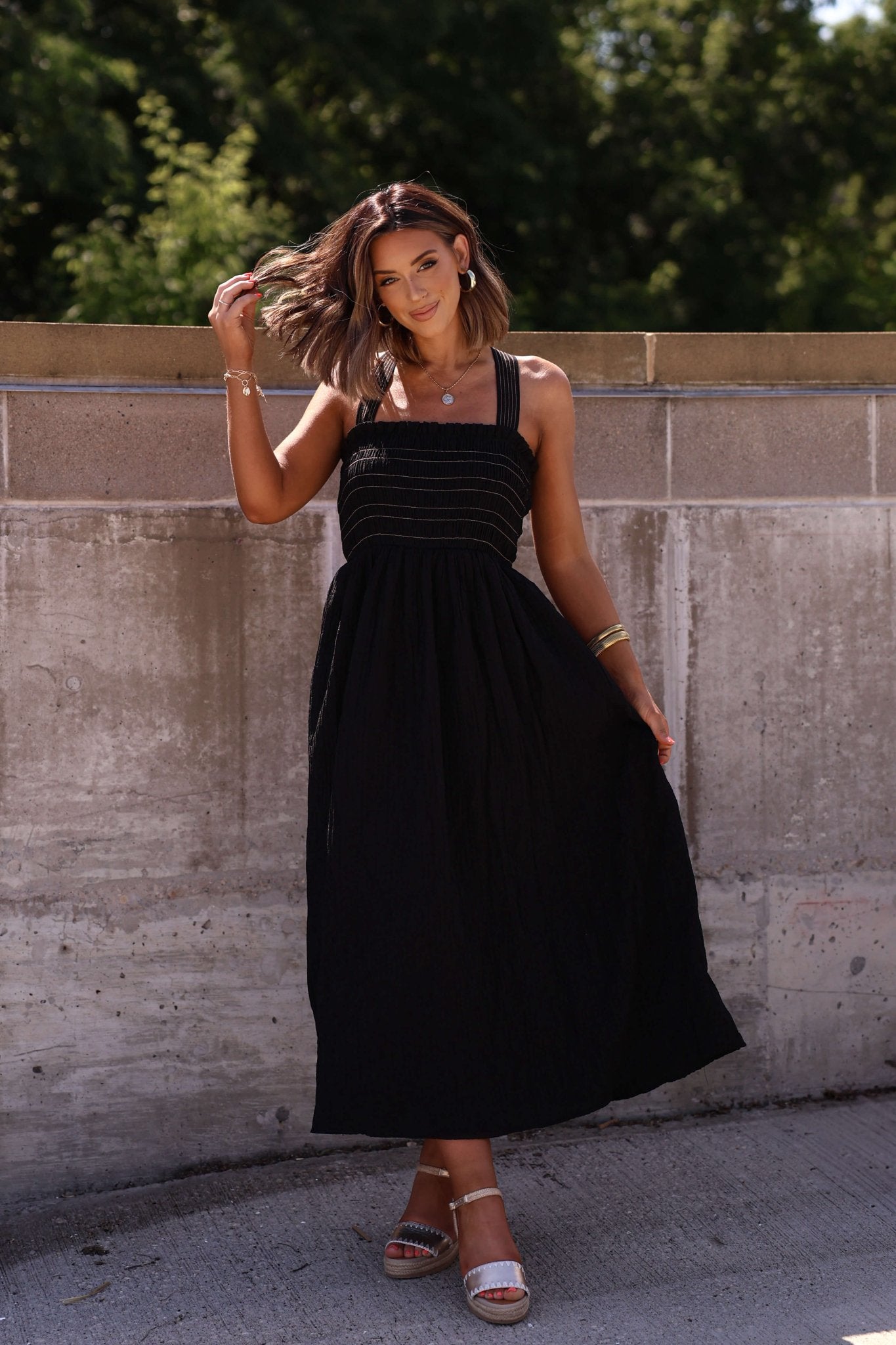 Summer Night black smocked maxi dress