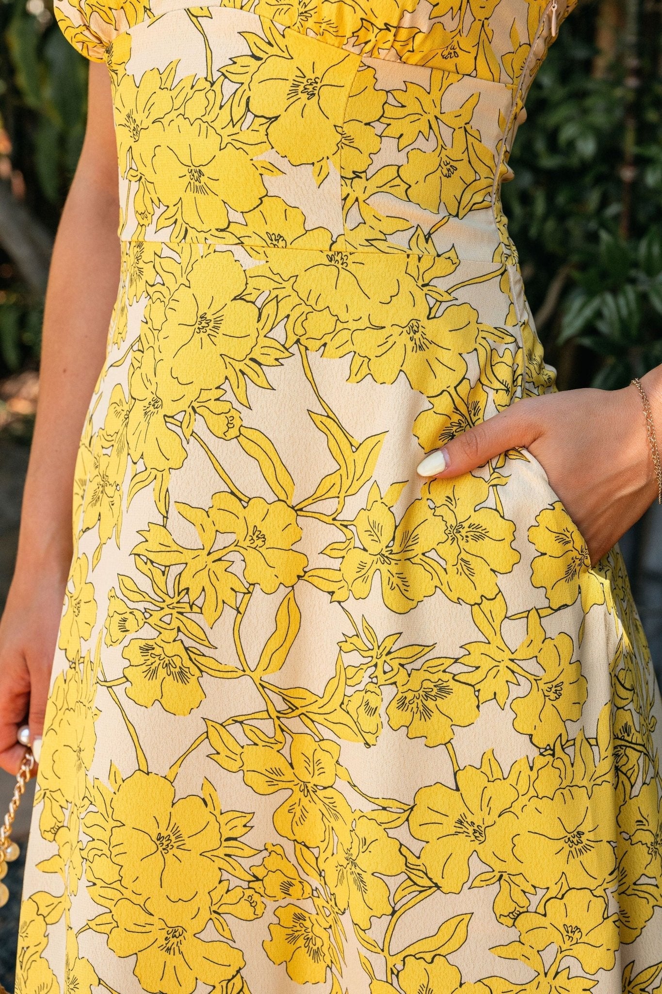 Sunset Yellow Floral Strapless Midi Dress