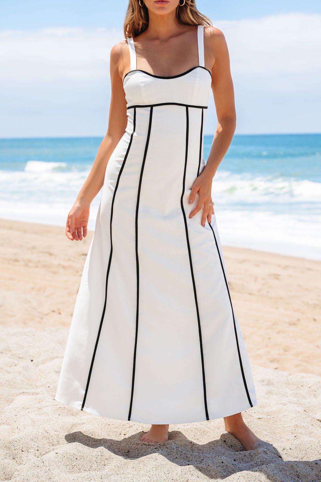 White and black trim detail maxi dress